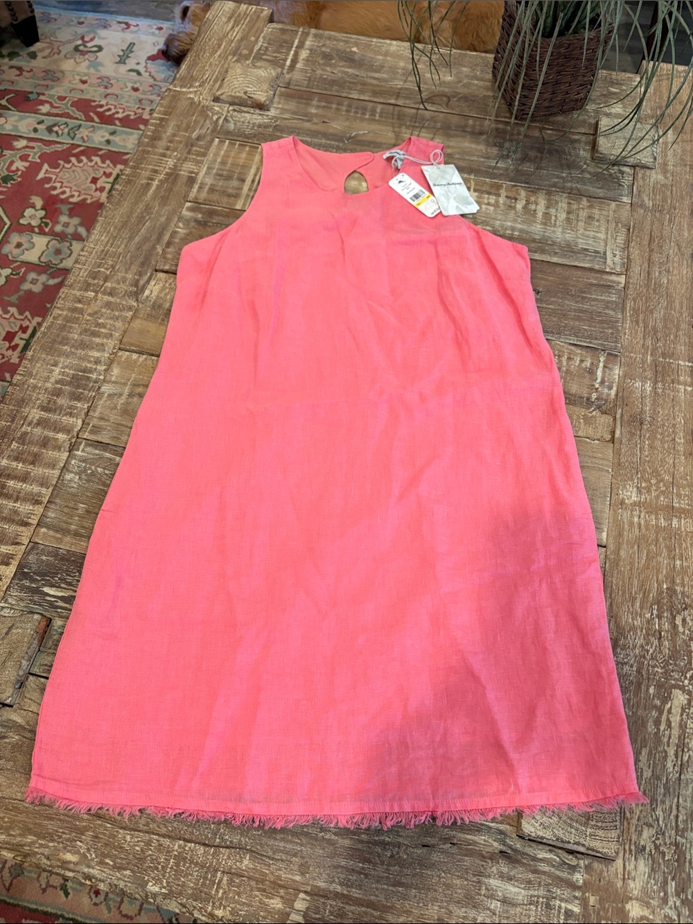 NWT Tommy Bahama Coral Two Palms Sleeveless Short Linen Dress M